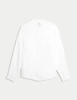 Pure Linen Grandad Collar Shirt