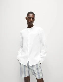 Pure Linen Grandad Collar Shirt