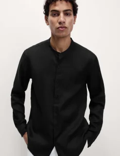 Pure Linen Grandad Collar Shirt