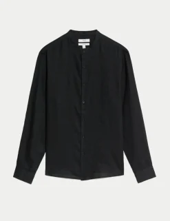 Pure Linen Grandad Collar Shirt