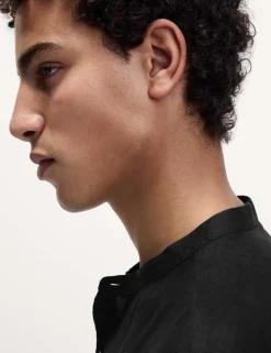 Pure Linen Grandad Collar Shirt