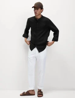 Pure Linen Grandad Collar Shirt