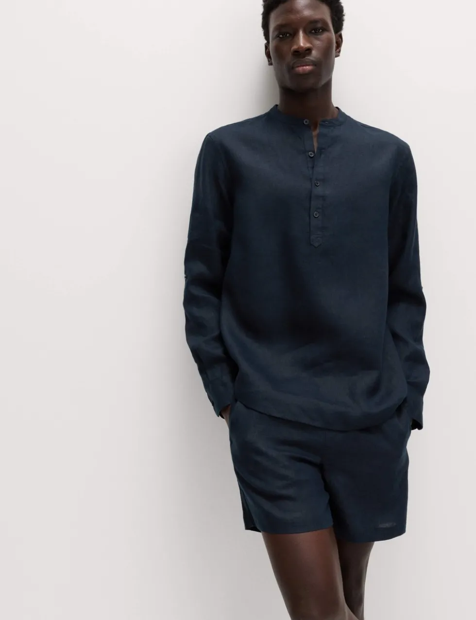 Pure Linen Grandad Collar Shirt