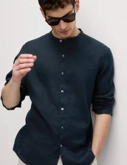 Pure Linen Grandad Collar Shirt