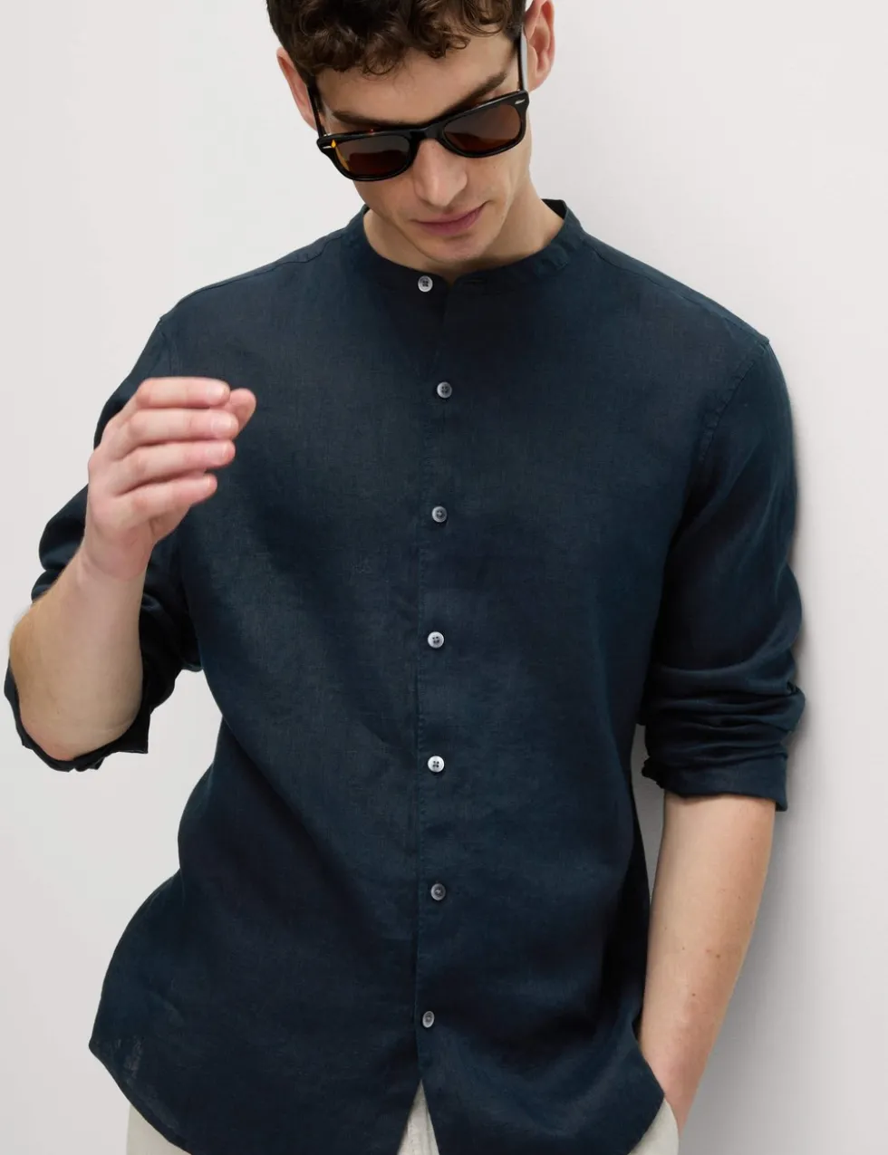Pure Linen Grandad Collar Shirt
