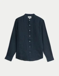 Pure Linen Grandad Collar Shirt