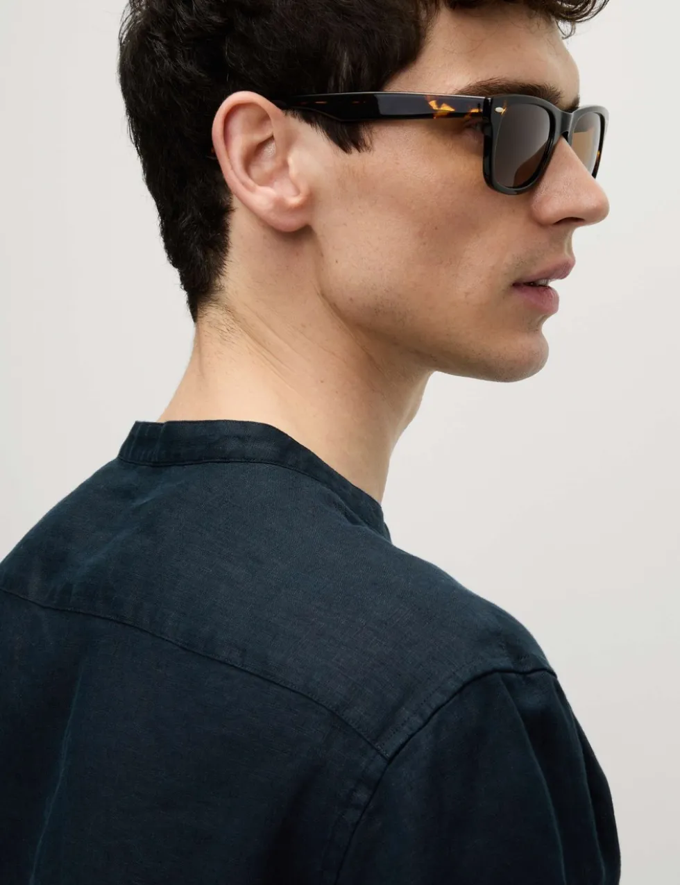 Pure Linen Grandad Collar Shirt