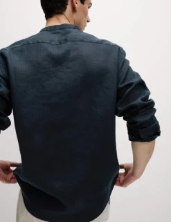Pure Linen Grandad Collar Shirt