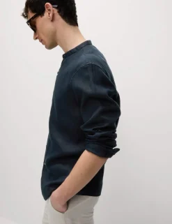 Pure Linen Grandad Collar Shirt