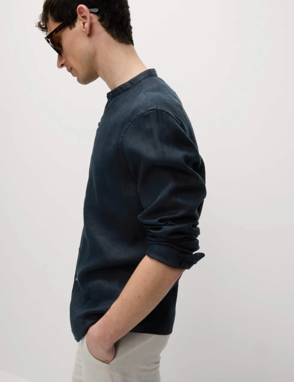Pure Linen Grandad Collar Shirt