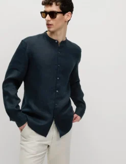 Pure Linen Grandad Collar Shirt