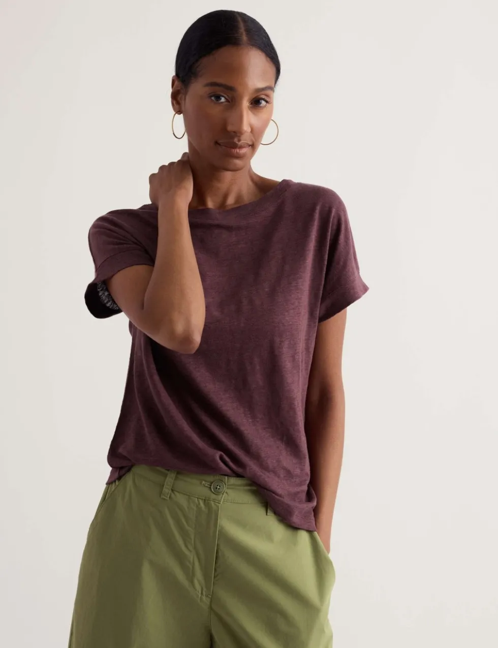 Pure Linen Jersey Boat Neck T-Shirt