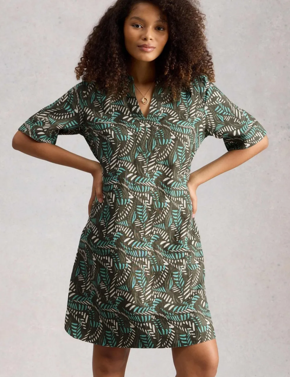 Pure Linen Knee Length Relaxed Tea Dress