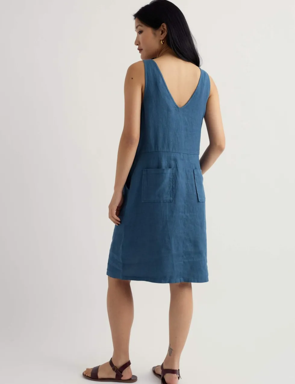Pure Linen Knee Length Shift Dress