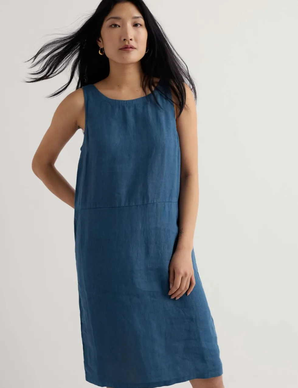 Pure Linen Knee Length Shift Dress