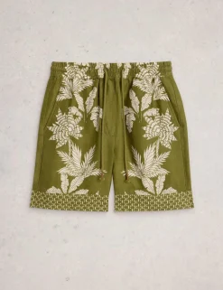 Pure Linen Leaf Print Shorts