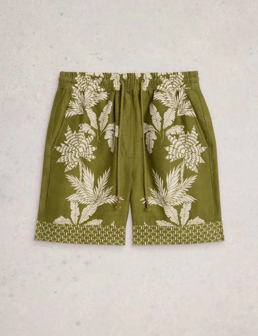 Pure Linen Leaf Print Shorts