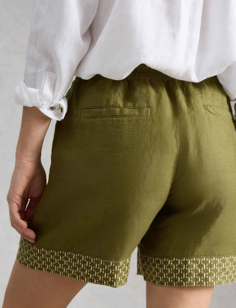 Pure Linen Leaf Print Shorts