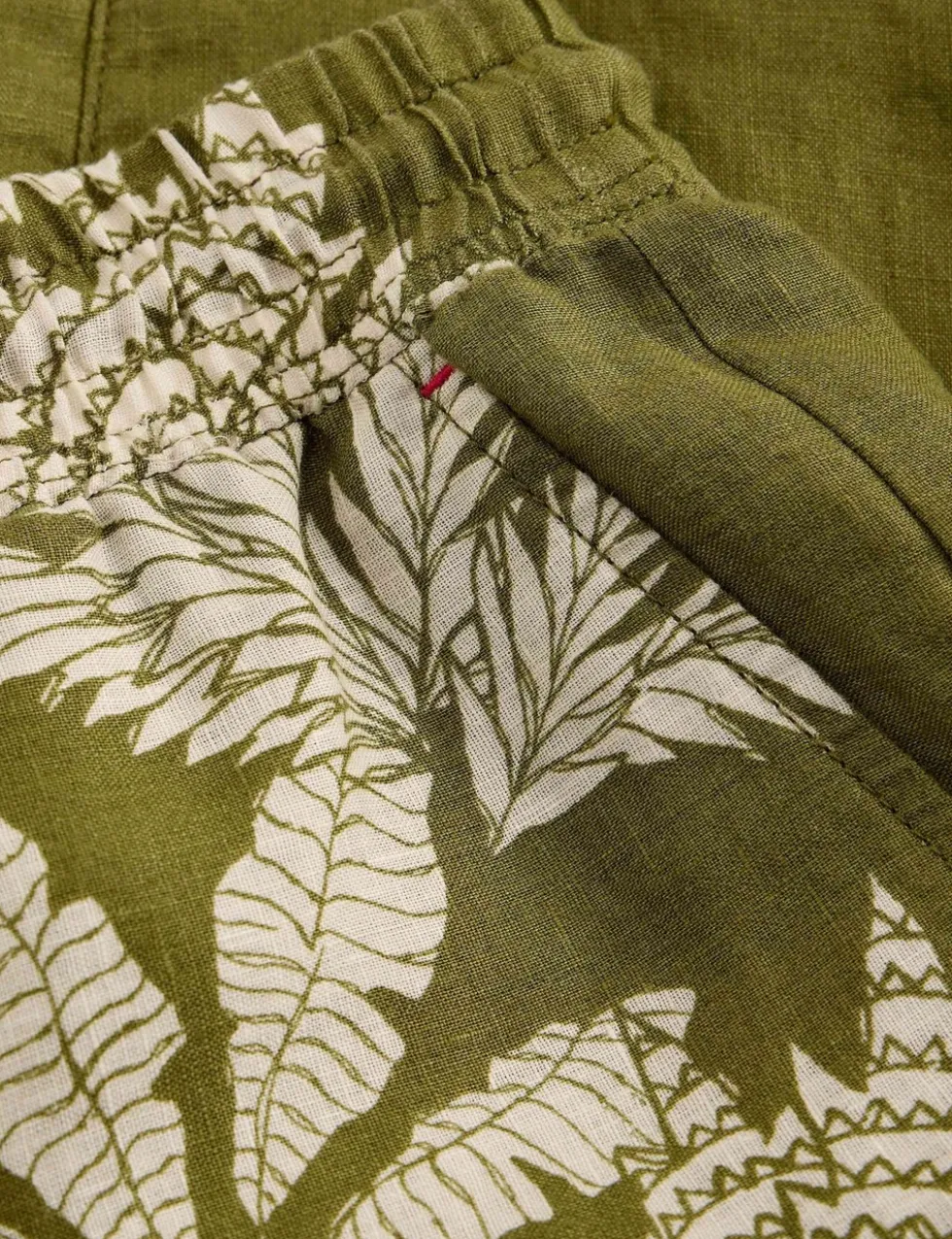 Pure Linen Leaf Print Shorts