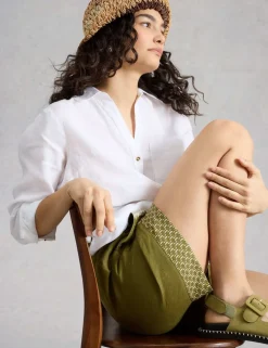 Pure Linen Leaf Print Shorts