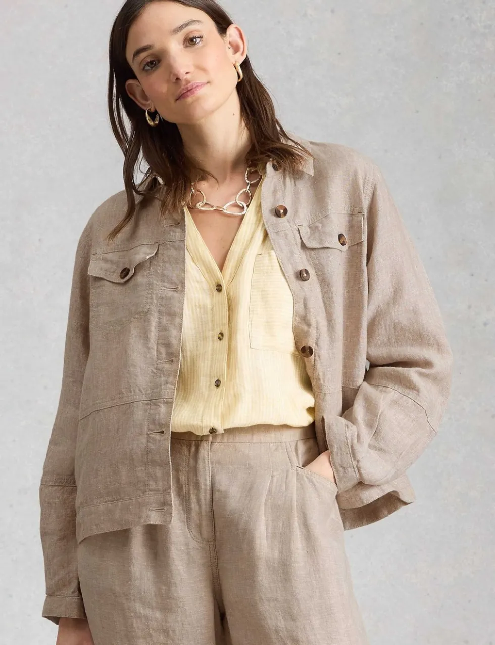Pure Linen Lightweight Collared Jacket