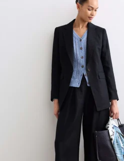 Pure Linen Longline Single Breasted Blazer