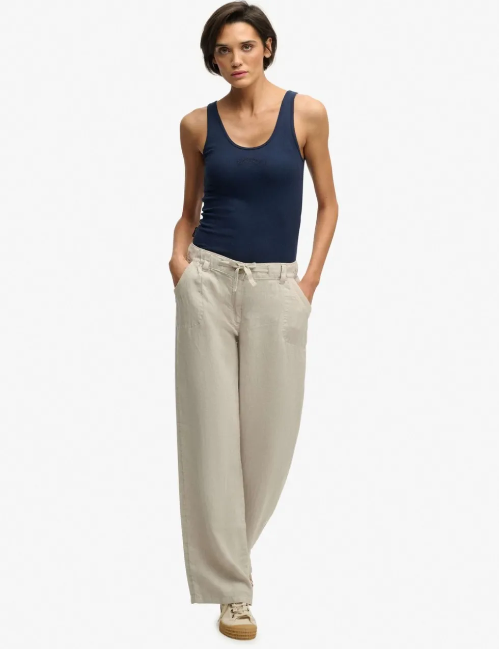 Pure Linen Low Rise Wide Leg Trousers