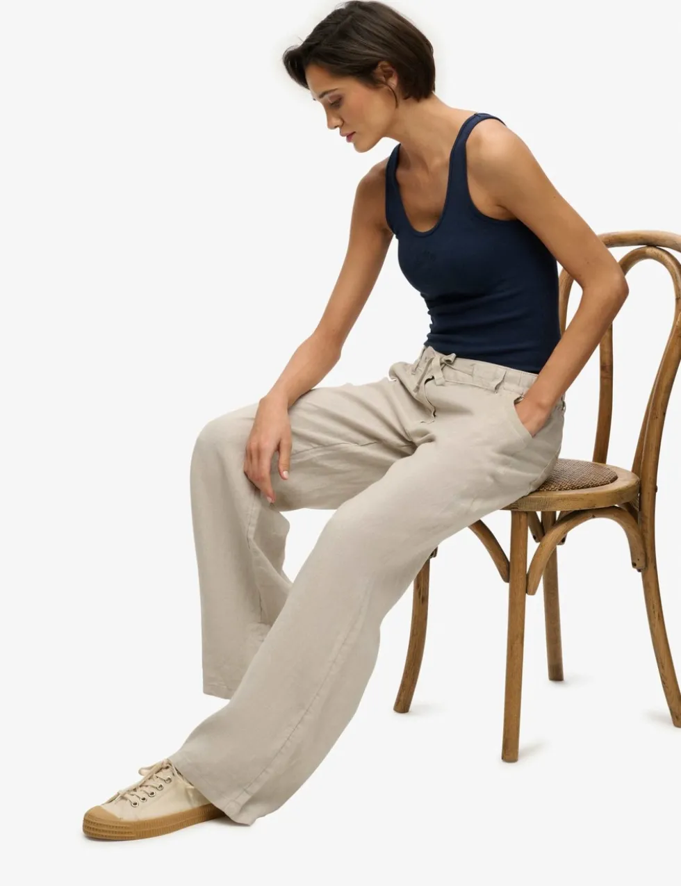Pure Linen Low Rise Wide Leg Trousers