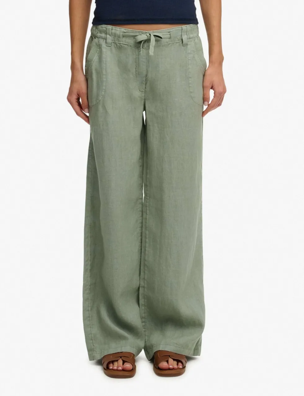 Pure Linen Low Rise Wide Leg Trousers