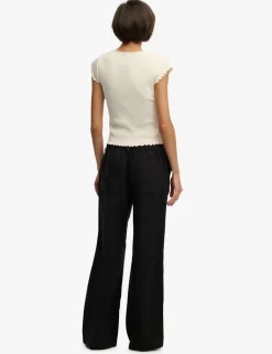 Pure Linen Low Rise Wide Leg Trousers