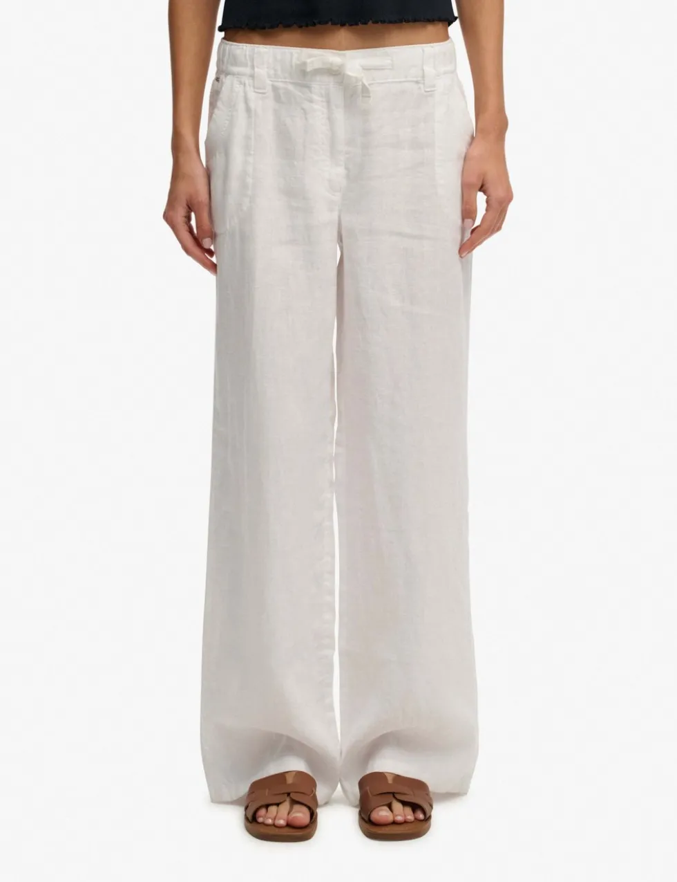 Pure Linen Low Rise Wide Leg Trousers