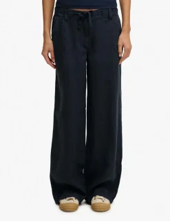 Pure Linen Low Rise Wide Leg Trousers