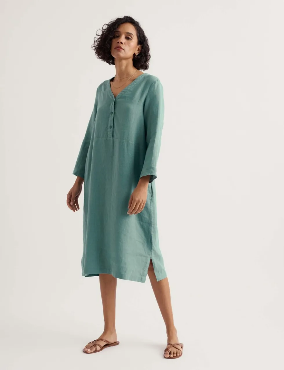 Pure Linen Midi Shift Dress