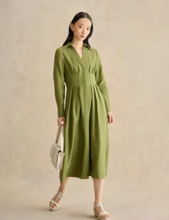 Pure Linen Midi Waisted Dress