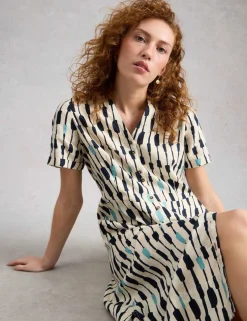 Pure Linen Notch Neck Midi Tea Dress