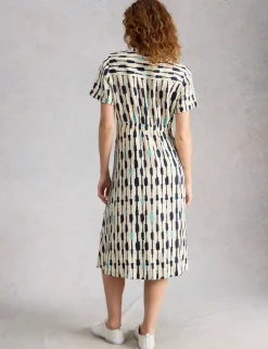 Pure Linen Notch Neck Midi Tea Dress