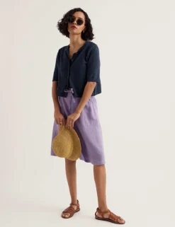 Pure Linen Patch Pocket A-Line Skirt