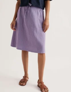 Pure Linen Patch Pocket A-Line Skirt
