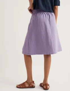 Pure Linen Patch Pocket A-Line Skirt