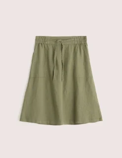 Pure Linen Patch Pocket A-Line Skirt