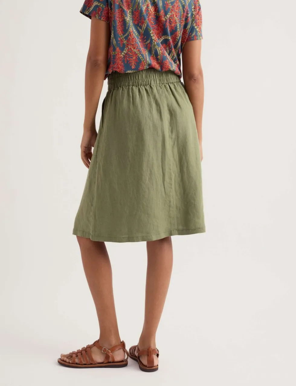 Pure Linen Patch Pocket A-Line Skirt