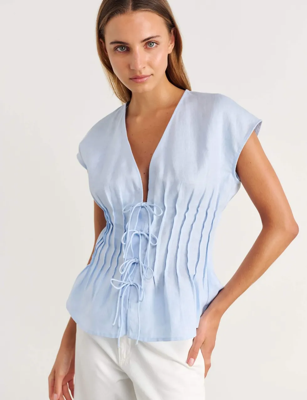 Pure Linen Pintuck Blouse