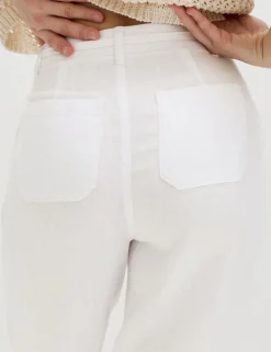 Pure Linen Pleat Front Belted Tapered Trousers