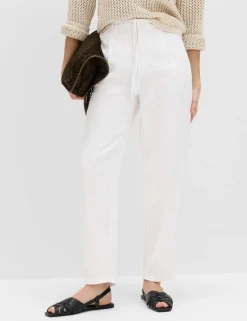 Pure Linen Pleat Front Belted Tapered Trousers