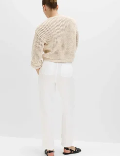 Pure Linen Pleat Front Belted Tapered Trousers