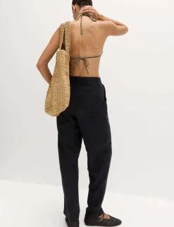 Pure Linen Pleat Front Belted Tapered Trousers