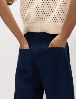 Pure Linen Pleat Front Belted Tapered Trousers