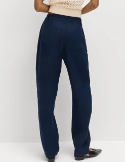 Pure Linen Pleat Front Belted Tapered Trousers