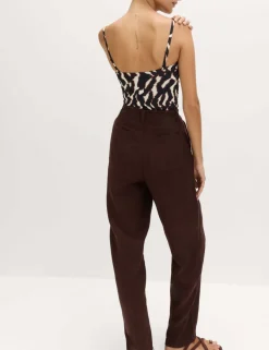 Pure Linen Pleat Front Belted Tapered Trousers