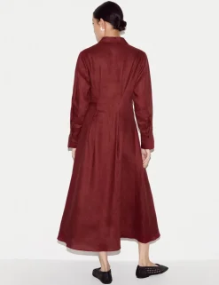 Pure Linen Pleat Front Midi Shirt Dress